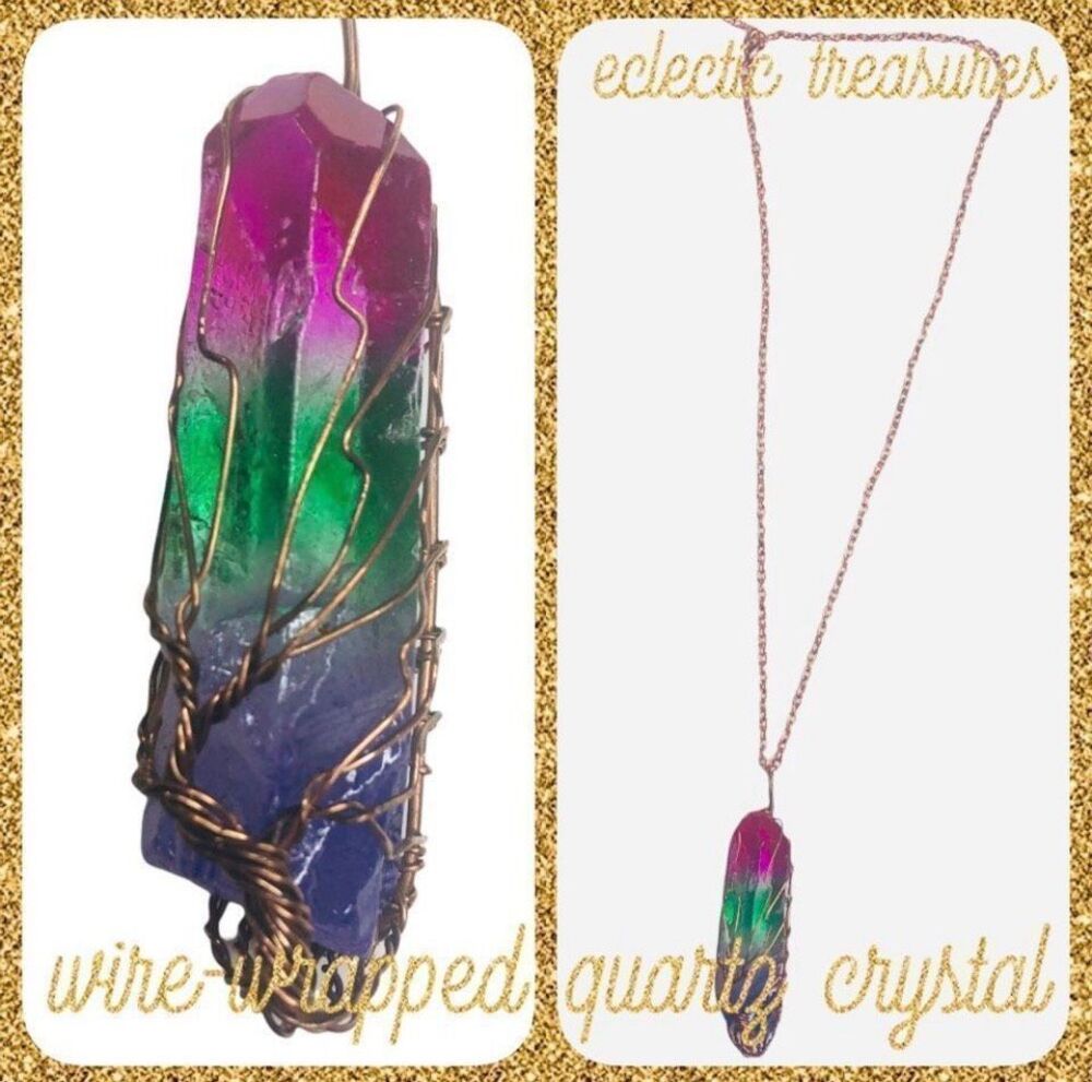 Rainbow Quartz Crystal Pendant Lot Wire Wrapped Necklace
